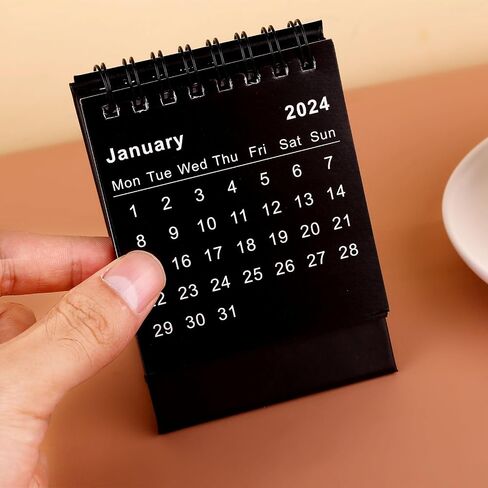 Mini Desk Calendar, January 2024 to June 2025 Mini Calendar Stand Standing Flip Desktop Calendar 2024 Small Desktop Calendar for Office School (Black) in Saudi Arabia