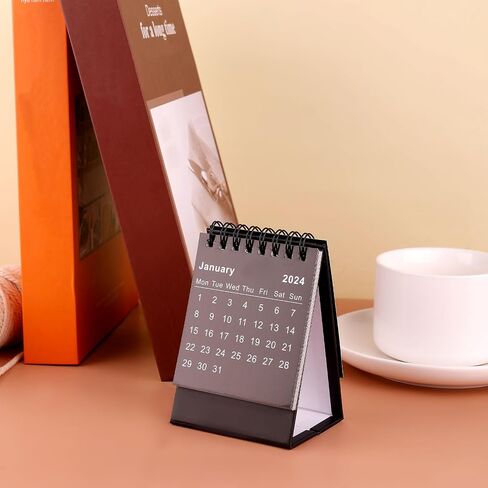 Mini Desk Calendar, January 2024 to June 2025 Mini Calendar Stand Standing Flip Desktop Calendar 2024 Small Desktop Calendar for Office School (Black) in Saudi Arabia