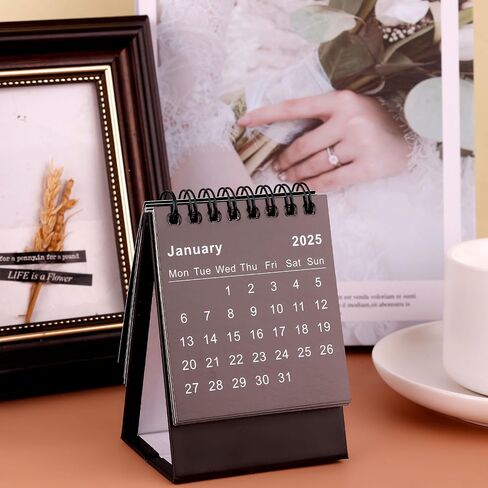 Mini Desk Calendar, January 2024 to June 2025 Mini Calendar Stand Standing Flip Desktop Calendar 2024 Small Desktop Calendar for Office School (Black) in Saudi Arabia