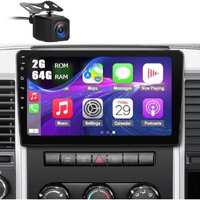 Car Radio Stereo for Dodge Ram 1500 2500 3500 2009 2010 2011 2012, with CarPlay Android Auto GPS Navigation, SWC FM/AM Radio with Backup Cam