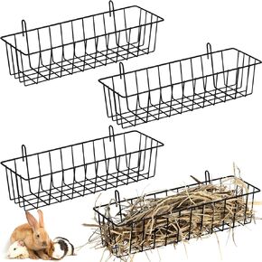 Therwen 4 Pcs Rabbit Hay Feeder Heavy Duty Metal Rabbit Hay Rack with Hooks Cage Hanging Hay Holder for Rabbits Chinchilla Bunny Guinea Pig Ferret Accessories (9.1 x 3.9 x 3 Inches) in Saudi Arabia