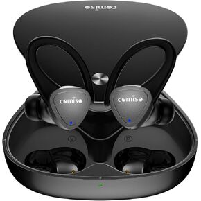 comiso Wireless Earbuds Bluetooth Headphones-5.3 Headphone Sport with Noise Cancelling Mic, Stereo Bass Over Ear Buds with Earhooks, Charging Case, 60H in Ear Bluetooth Earphone for Workout Running