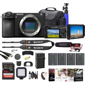 Sony a6700 Mirrorless Digital Camera Body Only (ILCE-6700), 4K Monitor, VideoMic, 2 x 64GB Card, 3 x NP-FZ100 Battery, Card Reader, LED Light, Photo Software, HDMI Cable and More