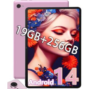 Android 14 Tablet 10.1 inch 19GB RAM + 256GB ROM 1TB Expand, 1280x800 IPS HD Touchscreen, 2MP+5MP Dual Camera, 6000mAh Battery Powerful Performance Tablets 2025, GMS, WiFi (Pink)