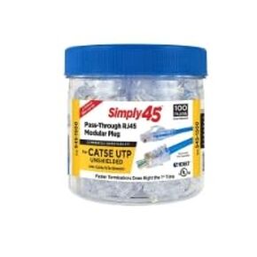 S45-1500 | Simply45 تمرير عبر CAT5E UTP RJ45 المقابس المعيارية - 100pcs/جرة