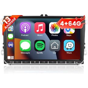 [4G+64G] 9 inch Car Radio for VW Jetta Passat Seat Golf Tiguan Beetle, 9inch Touch Screen Android Volkswagen Jetta Stereo, Wireless Carplay/Android Auto/32 EQ Audio/SWC