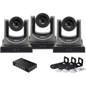 SMTAV 30X NDI PTZ Camera Kits - 3pcs 30X NDI Camera with 1pcs 5 Port PoE Switch for Church Live Streaming Video Production