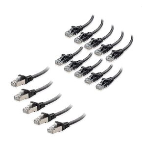 كبلات الكابلات 10 حزمة 10 أقدام CAT6 CAT6 Ethernet كبل (كابل CAT6 ، CAT 6 كابل) باللون الأسود و 5 عبوات CAT 6A ، CAT6A (SSTP ، SFTP) كابل إيثرنت محمي