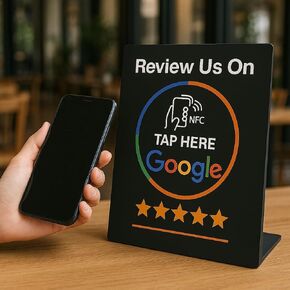NFC Google Review Stand | One-Tap Feedback Collection Device for Businesses | Compatible with iPhone and Android | Boost Online Ratings | Easy Setup | Black Tabletop Display