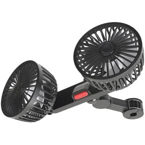 Car Headrest Fan, Dual Head 360° Rotation, 3 Speeds, USB Powered with 70-inch Cable, 16Hr Battery Life