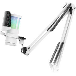 MMIC-SC Professional Studio Microphone, ARGB Design, High Resolution 192Khz 24-bit, Omnidirectional Mechanical Arm, Control Wheel, Metal Mesh Pop Filter, White