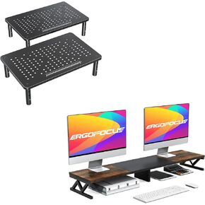 ELIVED 2 Pack Monitor Stand Riser+Large Wood Monitor Riser for 2 Monitors