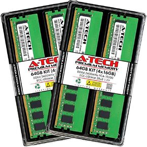 A-Tech 64GB Kit (4x16GB) RAM for Dell PowerEdge R240, R330, R340, T130, T140, T340 | DDR4 2400MHz PC4-19200 ECC-UDIMM 2Rx8 ECC Unbuffered Server Memory Upgrade