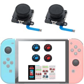SmaFsan 2 Pack Joycon joysticks,Replacement Joystick Left/Right Repair Kit for Fix Dirft Nintendo Switch,Switch Lite & Switch OLED Joy-Con with 4pcs Thumb Stick Caps & Instruction Manual(Black)
