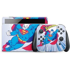 Skinit Decal Gaming Skin Compatible with Nintendo Switch OLED (2021) - Officially Licensed DC Comics Superman Vintage Action Pose Pattern Design
