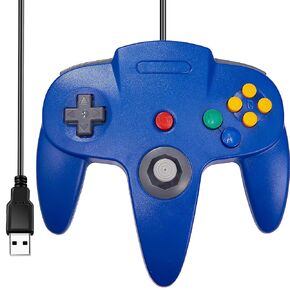 SAFFUN [USB Version] Classic N64 Controller, N64 Wired USB PC Game pad Joystick, N64 Bit USB Wired Game Stick for Windows PC MAC Linux Genesis Raspberry Pi Retropie Emulator [Plug & Play] (Blue)