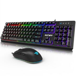 NPET S20PRO RGB Gaming Keyboard & Mouse Combo - 16.8M Color Backlit, Spill-Resistant Design, 7200 DPI, 26 Anti-Ghosting Keys, Multi-Media Controls