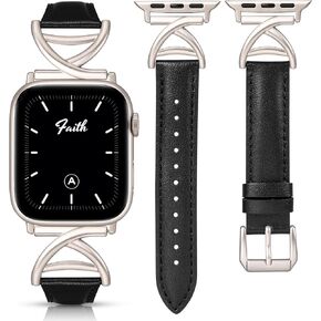 Minyee Leather Band متوافق مع نطاقات Apple Watch 38/41/41/42/44/45/46/49 مم ، حزامًا من الجلد المتأخر النحيف مع إبزيم معدني على شكل IWatch Series 10 9 Ultra SE 8 7 6 5 4 3 2 1