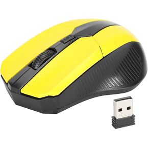 PUSOKEI 1600DPI 2.4G Ergonomic USB Mouse for PC with USB Receiver, Optical Computer Mouse for Computers and Laptops (Yellow)