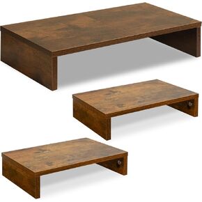 TEAMIX 2 Pack Rustic Brown Wood Monitor Stand Riser and 1 Pack 20 inch Rustic Brown Wood Monitor Stand Riser for Computer Desk Home Office Organization.