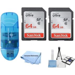 2Pcs 64GB Ultra Class 10 SDXC UHS-I SD Memory Card for Canon EOS Rebel T8i T7i T7 T6i T6S T6 T5i T5 T3i SL2 SL1 EOS 90D 80D 77D 70D EOS 9000D 800D 760D 750D DSLR Camera + Accessories