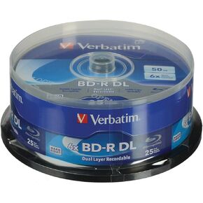 Verbatim BD-R DL 50GB 8X Double Layer Hard Coat Blu-Ray Recordable Disc, 25-Pack Spindle
