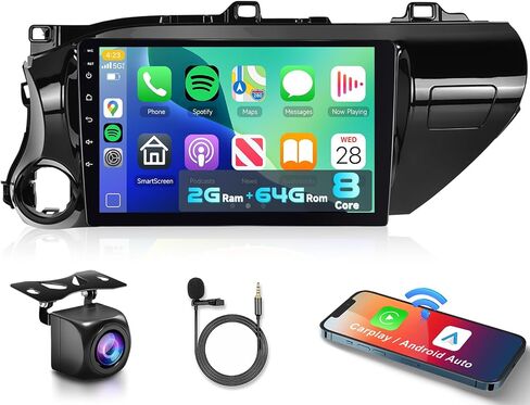 راديو سيارة 8 CORE 4G+64G لسيارة Toyota Hilux 2015-2020 مع CarPlay/Android Auto، Podofo 10.1 بوصة 1280 * 720P IPS شاشة لمس ستيريو Android 13 GPS WiFi Bluetooth DSP SWC + كاميرا احتياطية عالية الدقة in Saudi Arabia