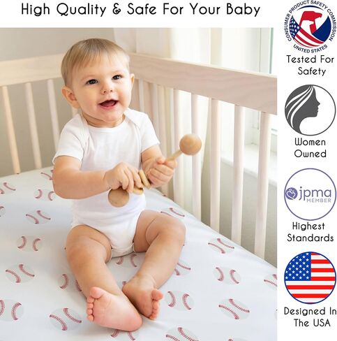 Sweet Jojo Designs Red and White Baby Boy Fitted Mini Portable Crib Sheet for Baseball Patch Sports Collection - for Mini Crib or Pack and Play ONLY in Saudi Arabia