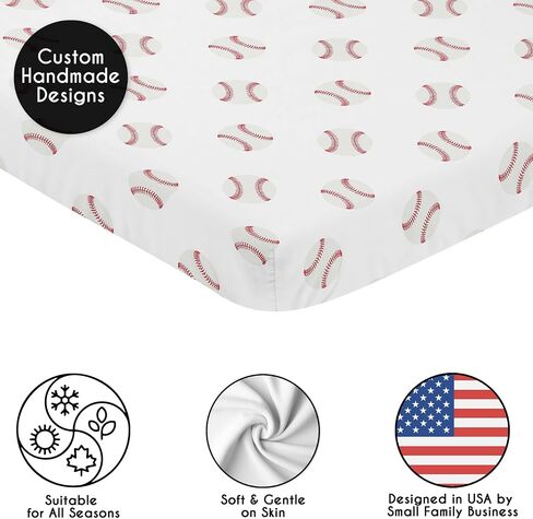 Sweet Jojo Designs Red and White Baby Boy Fitted Mini Portable Crib Sheet for Baseball Patch Sports Collection - for Mini Crib or Pack and Play ONLY in Saudi Arabia