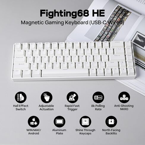 Vter Fighting68 هو لوحة مفاتيح ألعاب مغناطيسية مع تشغيل قابلة للتعديل ، دقة RT 0.08 مم ، معدل استطلاع 8K ، لوحة مفاتيح سلكية USB-C المدمجة 68 مفتاحًا ، إضاءة RGB القابلة للتبديل ، RGB (أبيض) in Saudi Arabia