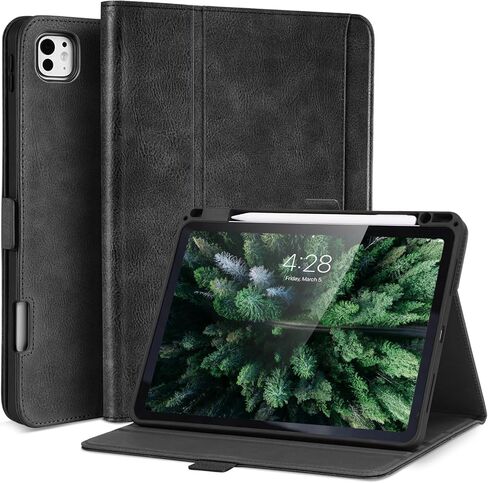 حالة مصنوعة يدويًا لـ iPad Pro 13 Inch M4 2024 A2925 A2926 A3007 مع جيب حامل القلم الرصاص ، وقصة الزوايا المتعددة ، والإغلاق المغناطيسي ، وغطاء واقي من الورقة الجلدية النباتية ، والنوم التلقائي/الاستيقاظ ، والبني in Kuwait