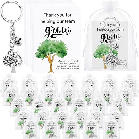 Landical 36 Sets Team Appreciation Gifts Tree Keychains Thank You Card Organza Bag Good Luck Keychain for Employee Coworker in Saudi Arabia