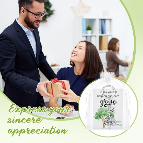 Landical 36 Sets Team Appreciation Gifts Tree Keychains Thank You Card Organza Bag Good Luck Keychain for Employee Coworker in Saudi Arabia