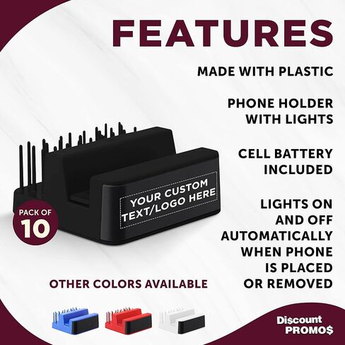 Promos خصم Custom Light Logo Logo Stands مجموعة من 10 ، حزمة كبيرة مخصصة - ملحق للهاتف الذكي الأساسي ، مثالي للمكتب والمنزل - الأسود in Saudi Arabia