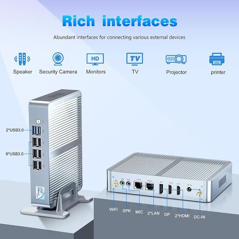 Fanless Mini PC, 12th Gen N100 Desktop Computer, 16G RAM 512G SSD Firewall Router Office Computer 0 Noise, 8 USB, Dual LAN/HDMI, DP, 4K Triple Display Output, Win-11 Pro in Saudi Arabia