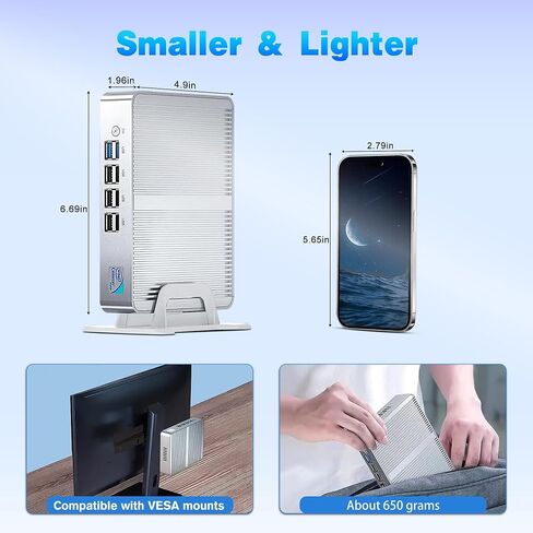 Fanless Mini PC, 12th Gen N100 Desktop Computer, 16G RAM 512G SSD Firewall Router Office Computer 0 Noise, 8 USB, Dual LAN/HDMI, DP, 4K Triple Display Output, Win-11 Pro in Saudi Arabia
