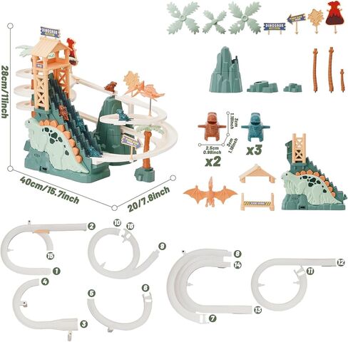 Dinosaur Chasing Race Track Game Set Double Loop Track Slide Toy Climb Stairs Toy Roller Coaster Toy with Music Educational Puzzle Playsets Gift for Toddler Kids Boys Girls Age 3+ in Saudi Arabia