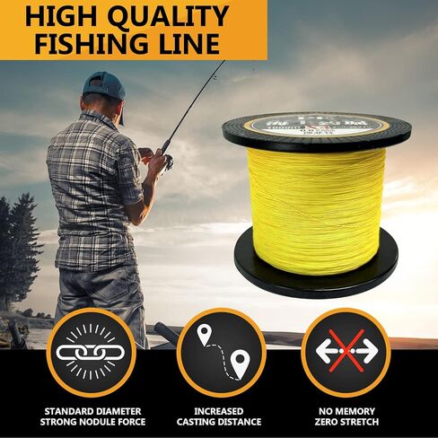 Braided Fishing Line 4 Strand Abrasion Resistant Braided Line 109/218/328Yards Test for Salt-Water, 10-100 LB, Cost-Effective, Zero Stretch, Smaller Diameter for Extra Visibility, Variety Colors in Saudi Arabia