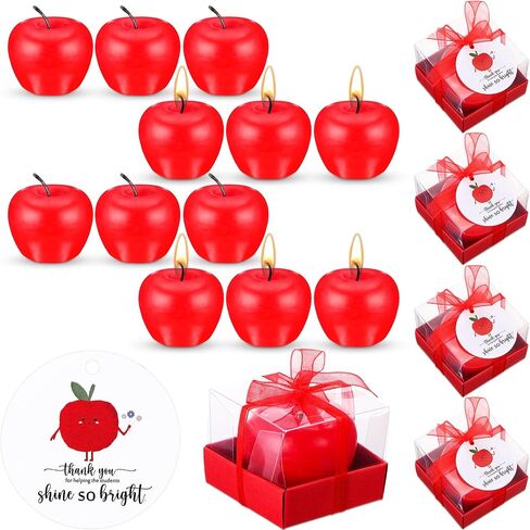MTLEE 24 Pcs Christmas Gift for Teachers Apple Shape Candle Teacher Appreciation Gift Candles Thank You for Helping The Students Shine So Bright Card End of Year Xmas Candle Gift for Teachers in Saudi Arabia