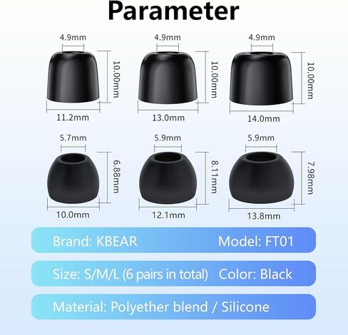 6 Pairs/ 12PCS KBEAR FT01 Earbuds Eartips, KZ ZS10 PRO Replacement Memory Foam and Silicone Ear Bud Tips Combo Set for KZ ZST/ZS10 PRO X/ZS12 PRO X/ AS24/ZSN PRO X/ZS10 PRO 2 Wired Headphones in Kuwait
