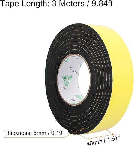 Rebower Single-Sided Foam Tape Self Adhesive, [for Home Fixtures, Daily Use] - 10mm x 1mm / 10m / Black, Yellow / 1Pcs in Saudi Arabia