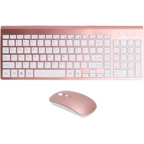 Keyboard and Mouse Combo, Coated Keycaps Silent Buttons 2.4G Ergonomic Design, for Desktop Computers Tablet PCs Mobile Devices (Rose Gold)
