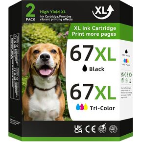 67XL Printer Ink Compatible for HP Ink 67 Compatible for HP 67XL Ink Cartridges Black/Color Combo Pack Fit for DeskJet 2700 2700e 2755e 2855e 4155e 4255e 4100e for Envy 6000 6055e 6400 6455e Printer