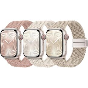 JKD Magnetic Braided Stretchy Bands Compatible with Apple Watch Band 38mm 40mm 41mm 42mm 44mm 45mm 46mm 49mm Women Men, Soft Nylon Sport Solo Loop Strap for iWatch Series 10 9 8 SE 7 6 5 4 3 2 1 Ultra
