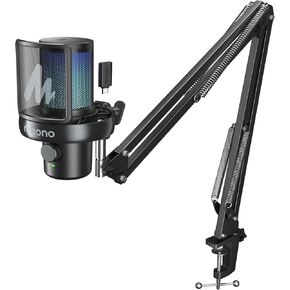 MAONO DM40 Pro AI Wireless Microphone with Mic Boom Arm Stand,AI Noise Cancellation,AI Voice Changer,Tap to Mute Wireless Condenser PC Microphone for Gaming Streaming Recording Podcasting