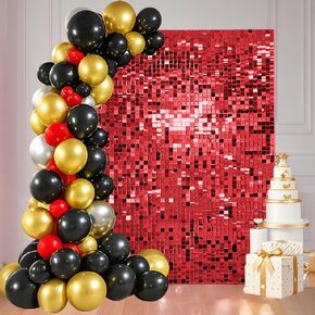 24 Pcs Red Shimmer Wall Backdrop Panels for Birthday Party Decoration - 6x4 FT Square Sequin Backdrop