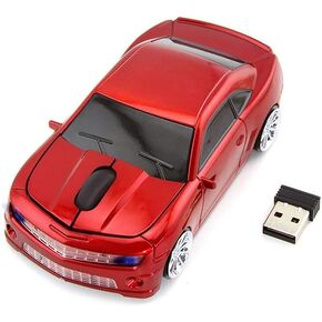Sport Car Shape 2.4Ghz Wireless Mouse Optical Gaming Mouse Cool Mice with USB Receiver for PC Laptop Computer, 3 Button 1600DPI (Red)