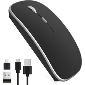 Wireless Mouse, Rechargeable 2.4G Wireless Mouse with Silent Optical Click, USB Receiver and Type-C Adapter, 3 (1000/1200/1600) Adjustable DPI for Computer, Laptop, PC, Mac