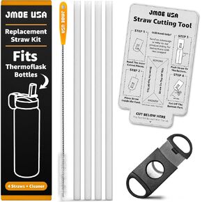 JMOE USA Straws Straws for Thermoflask Water Bottles | يناسب 14 ، 16 ، 18 ، 24 ، 32 ، 40 ، 64 أوقية | BPA الحرة | طول قابل للتخصيص مع أداة القياس والقطع