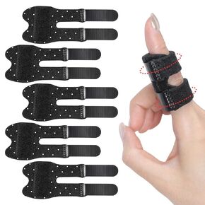 5 PCS Breathable Trigger Finger Splint, Adjustable Finger Brace, Thumb Brace for Broken Strained Arthritis for Thumb, Middle, Index, Ring, Pinky Finger Splint (5, Black)